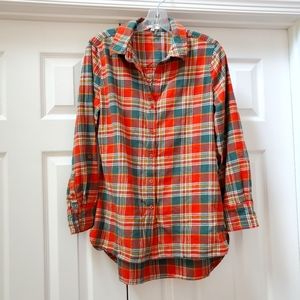 Tyler Boe Orange Green Plaid Flannel Shirt MEDIUM